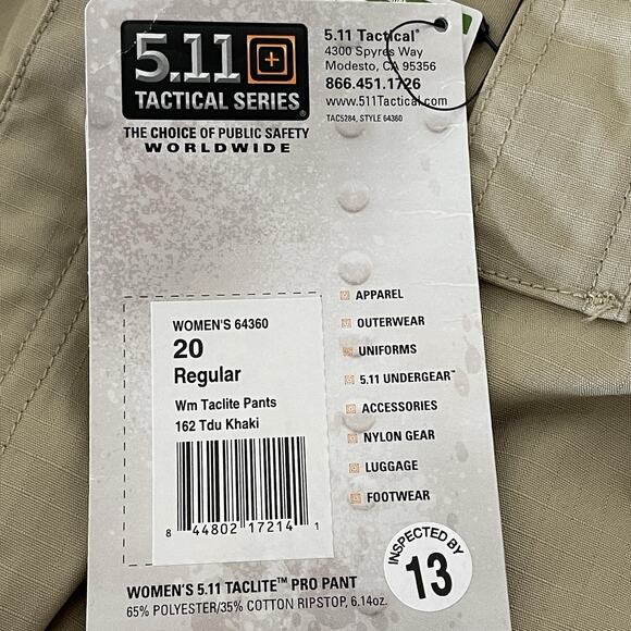 5.11 Women’s Taclite Pro Tactical Ripstop Pant Size 20 TDU Khaki Teflon NEW - Picture 9 of 11